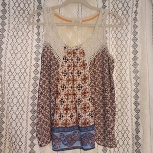 Floral Lace Trim Women's Top